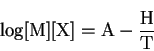 \begin{displaymath}\log[{\mathrm M}][{\mathrm X}]={\mathrm A}-\frac{\mathrm H}{\mathrm T}\end{displaymath}