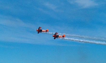 The walkers have climbed down into the cockpit for the final flypast