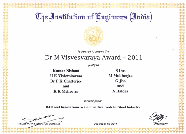 Sourav Das, Visvesvaraya Gold Medla