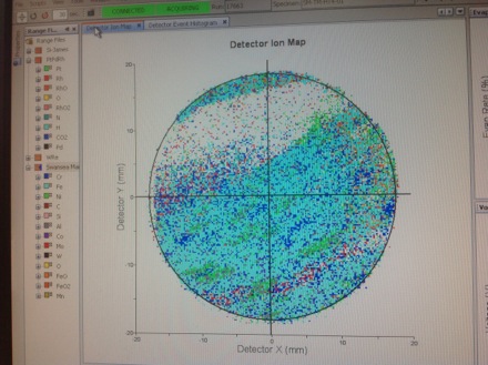 PT Group, Lin Sun, Atom Probe APT-14_The colours represent atoms of differnt elements, notice the green Nickle (Ni) atoms clusters