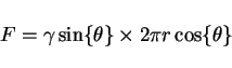 \begin{displaymath}F= \gamma\sin\{\theta\} \times 2\pi r \cos\{\theta\}\end{displaymath}