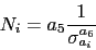 \begin{displaymath} N_i=a_5 \frac{1}{\sigma_{a_i}^{a_6}} \end{displaymath}