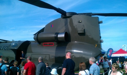 The rear engine and blade of a Chinook