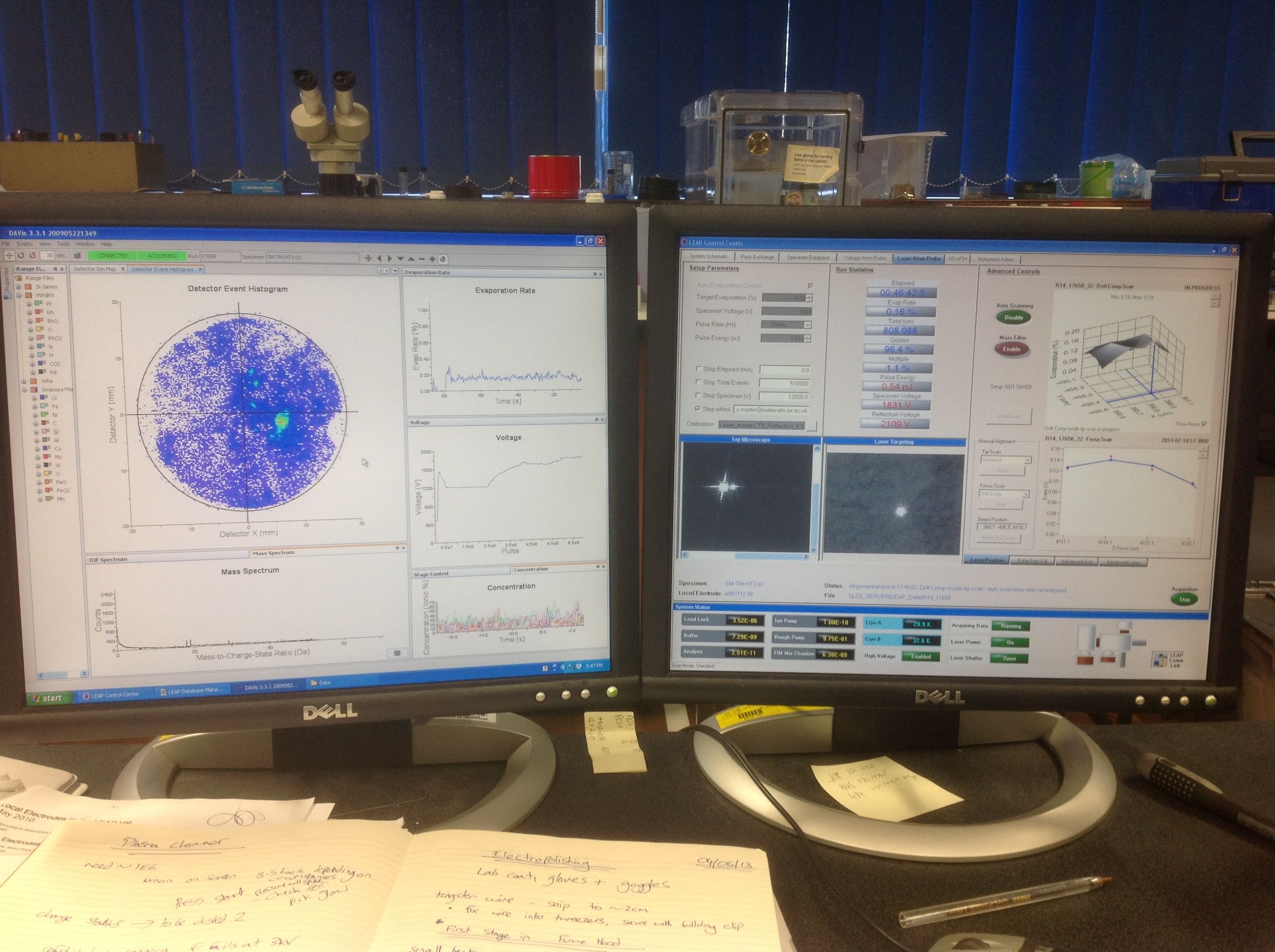 APT-13_Finally we are seeing ionised atoms from a steel sample hitting detectors