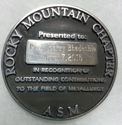 Charles Barrett, Charles Barrett Silver Medal, ASM, American Society of Materials, Harry Bhadeshia, Golden Colorado