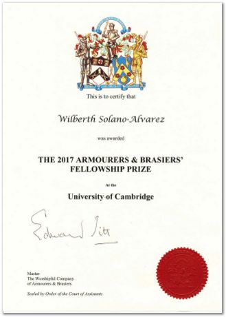 Wilberth Solano-Alvarez, Armourers and Brasiers, Fellowship Prize