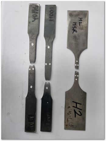 Broken tensile test samples from low carbon steel, Apparao Chinta, Harry Bhadeshia